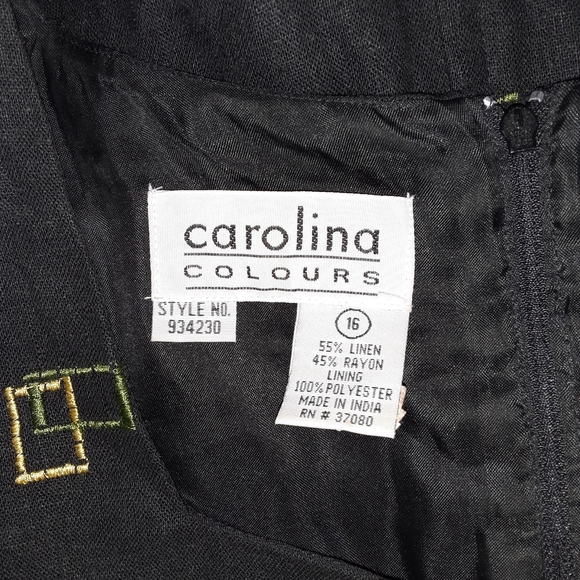 Carolina Colours black cube printed linen blend jumper dress size 16 - Picture 3 of 3